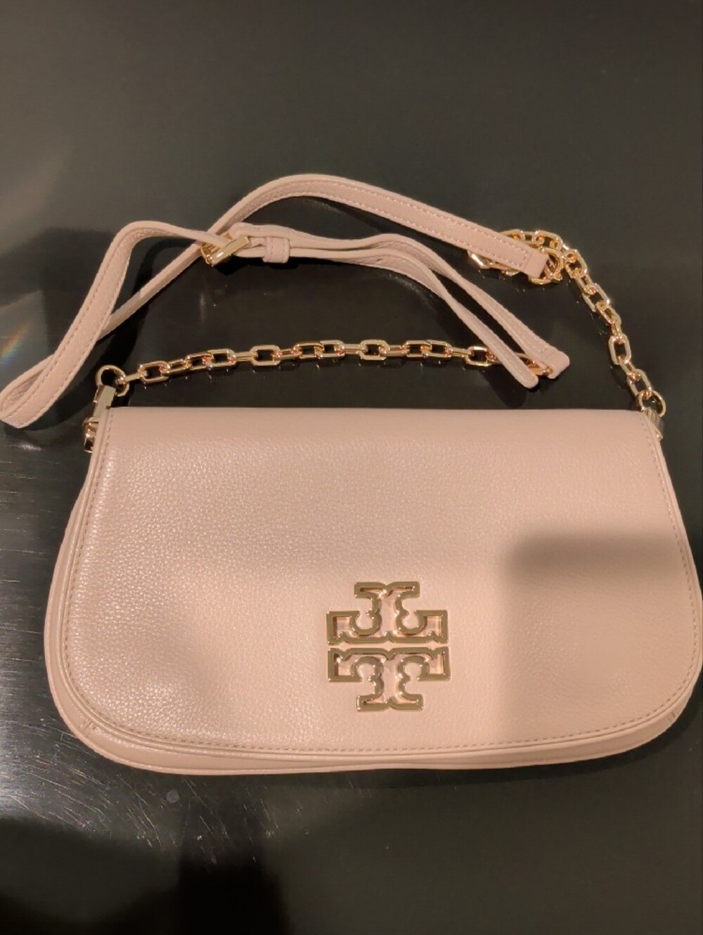Tory Burch Blush Leather Clutch with Gold Logo Detail